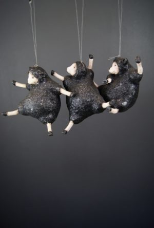 Sheep Ornament S/3 Black Glitt