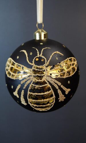 Black Glass Ball w/ Bee 8cm