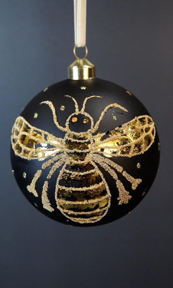 Black Glass Ball w/ Bee 8cm