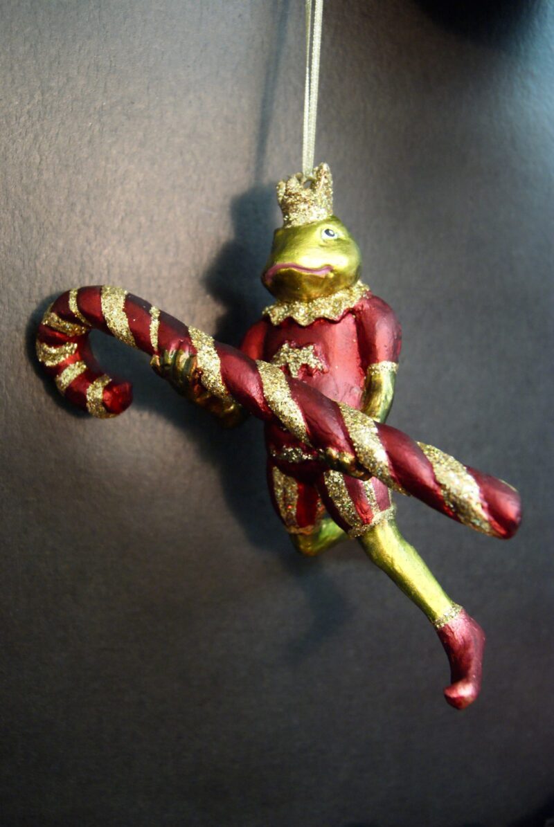 Prince frog holding candy cane