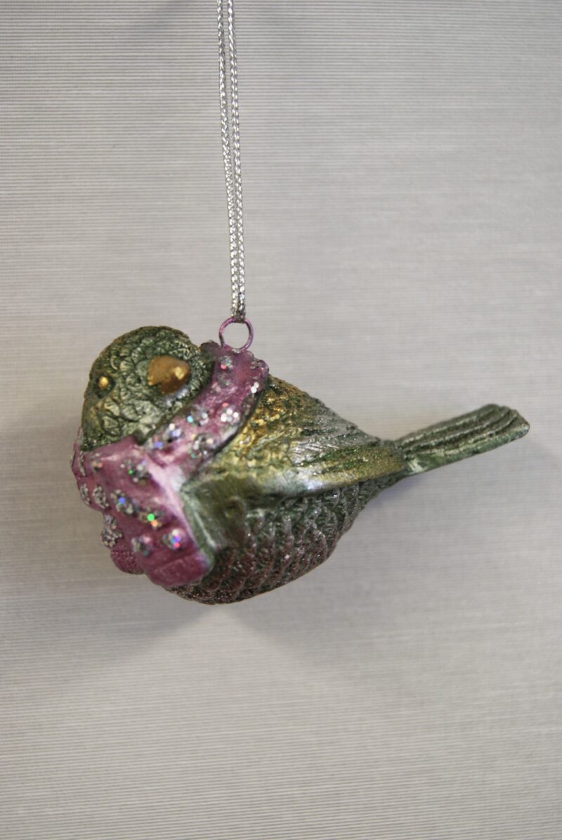 Bird W/Scarf Orn Med Green