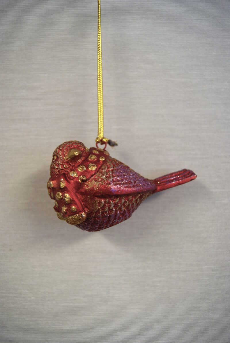Bird W/Scarf Orn Med Red