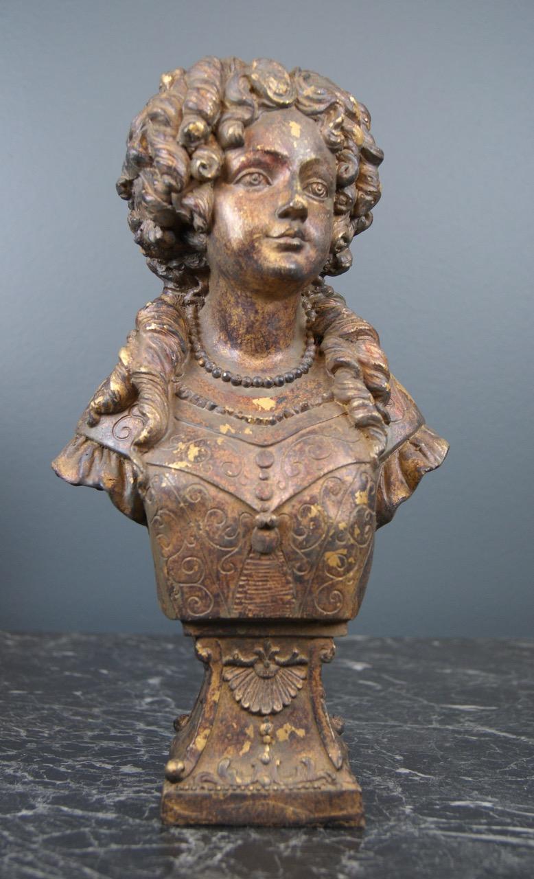 VICTORIAN BUST CURLY HAIR BRASS