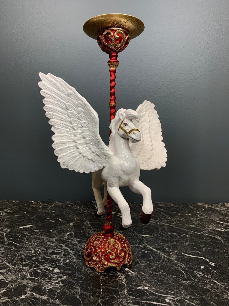 Pegasus Carousel Candle holder White glits.