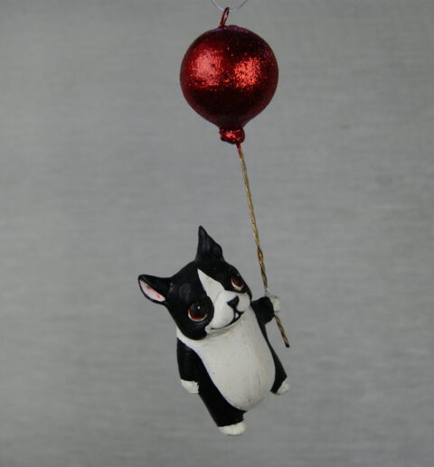 Pepper the dog holding red balloon w/ glit