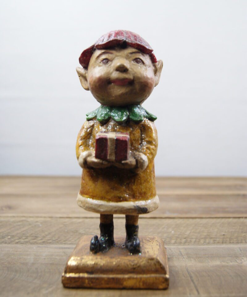 Christmas Elf holding gift Yellow with glits Ant