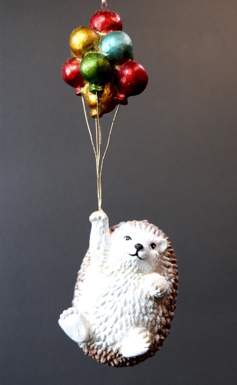 Herb the Hedgehog holding balloons latex brown/white w/ glit
