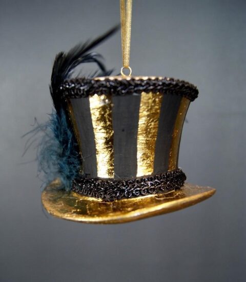 Hat Orn black/gold stripes design and black lining & feather