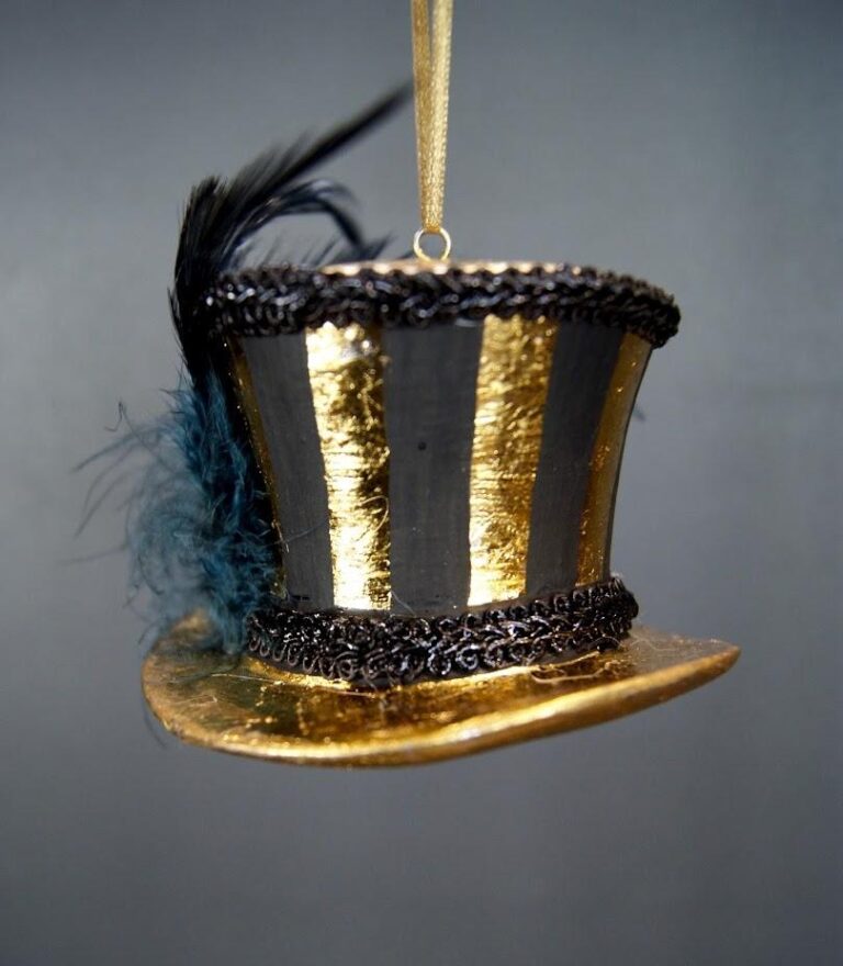 Hat Orn black/gold stripes design and black lining & feather