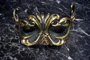 Masquerade mask green gold details ant