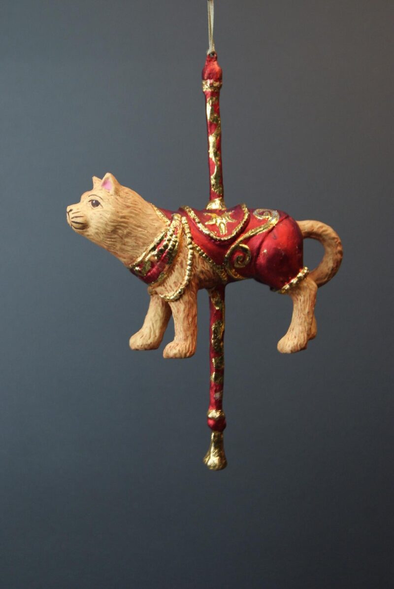 Cat Carousel orn Satin Red w/ GL