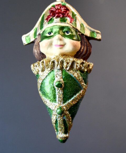 Masked Girl Orn Sat Green/ Gold glit details