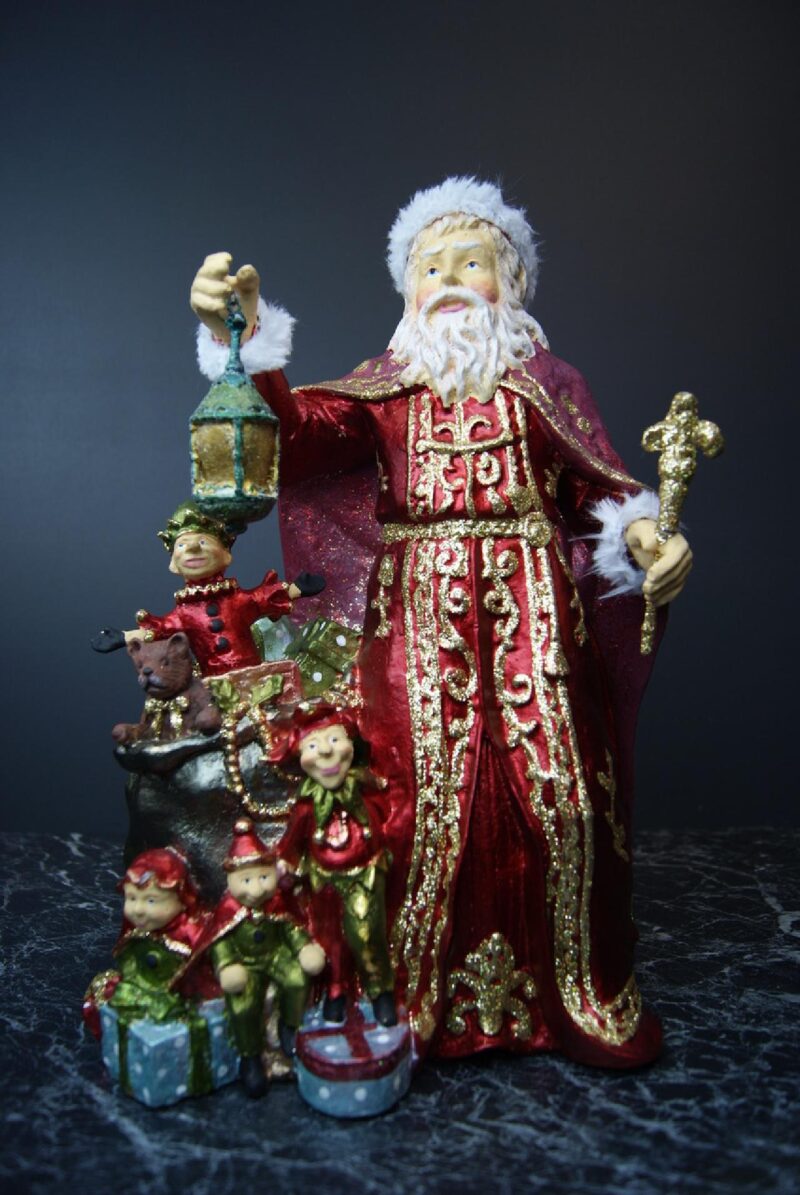 Big Santa w/ cloak and elves Sat Red & glits