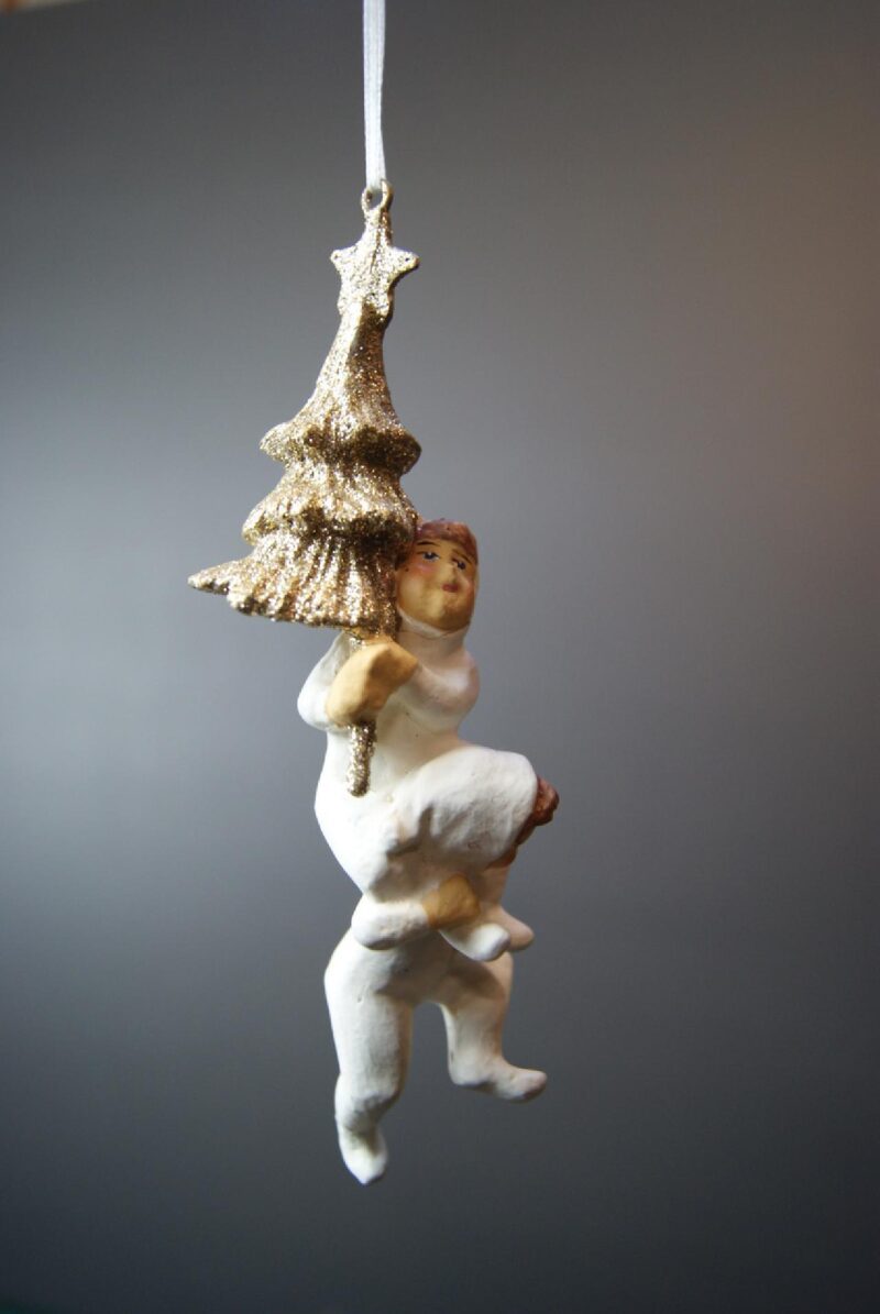 Mini Snow Twins carrying Tree White  & gold glits