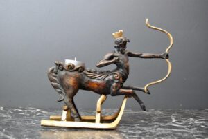 Centaur Tealight on Sled Greenish Bronze