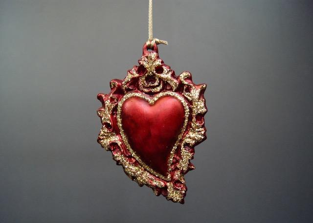 Bent Flat Heart P.Red w/gold glits details