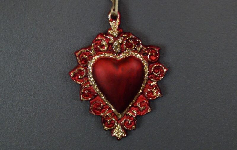 Flat Heart P.Red w/gold glits