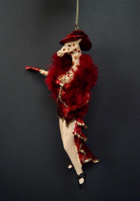 Showgirl giraffe Sat Red w/ glits and feathers