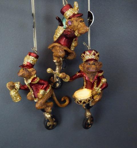 Unicycling Monkeys A/3 Sat Red and Gold glits