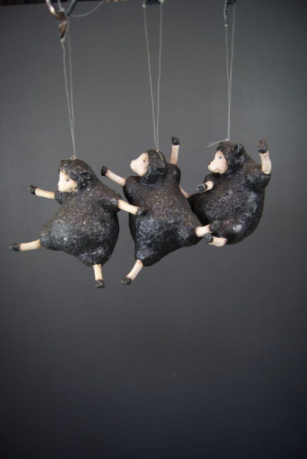 Sheep orn S/3 black glitter