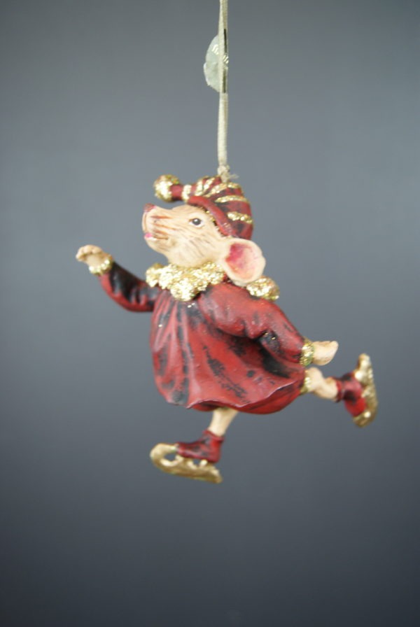 Skating mouse red antique w/glitter