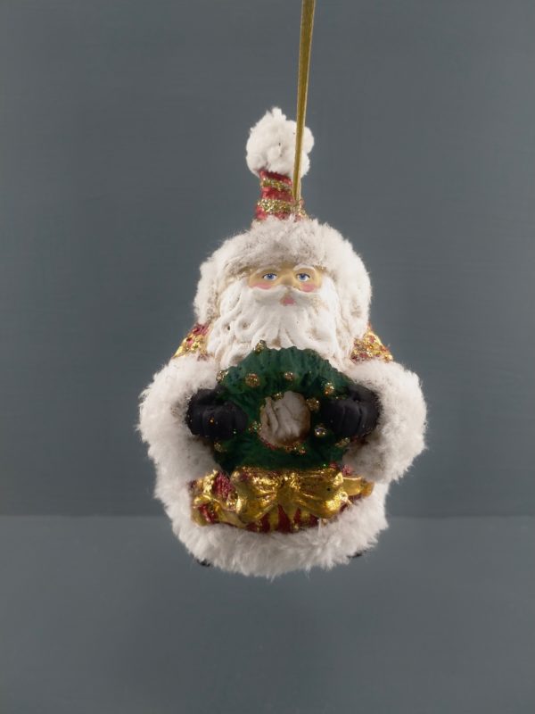 Santa holding wreath satin red & gl details
