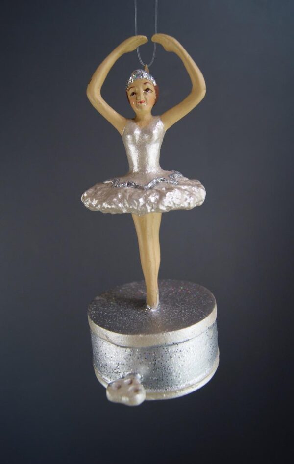 Ballerina on Music box Pearl White Silver glit