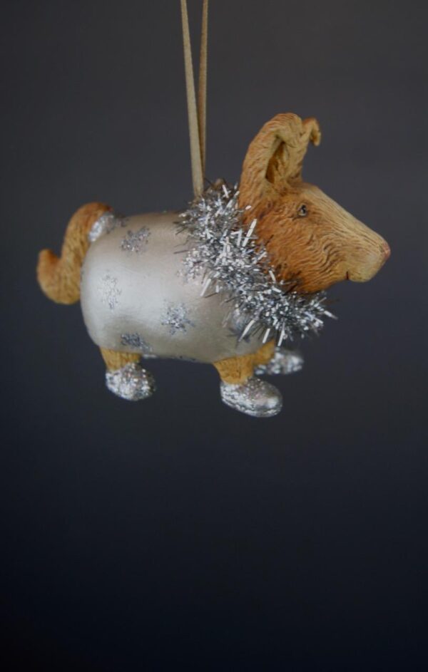 Terrier Orn Pearl Wht Sil glit