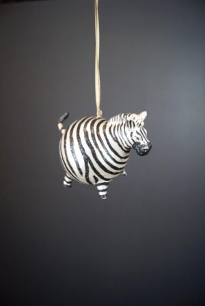 Zebra Ball Orn Pearlized Black White Stripes