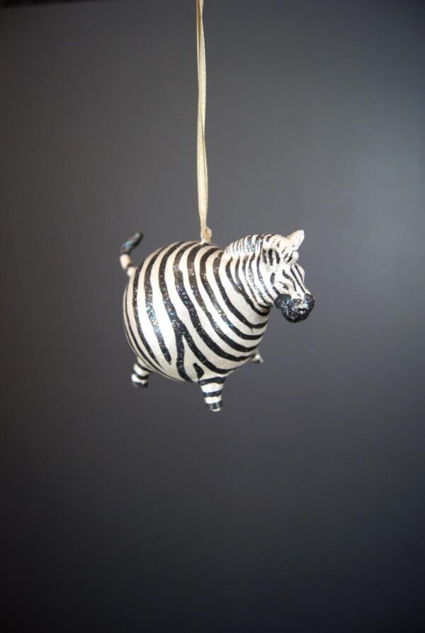 Zebra Ball Orn Pearlized Black White Stripes