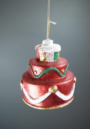 Cake Ornament Satin Red with Glits