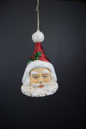 Santa head orn with White glits on hat