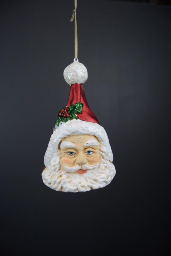 Santa head orn with White glits on hat