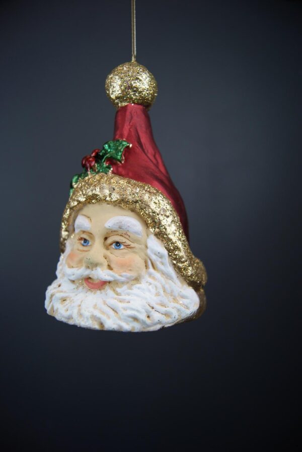 Santa head orn with Gold glits on hat
