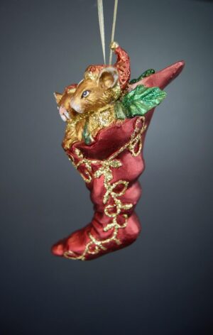 Mouse in socks orn Satin Red