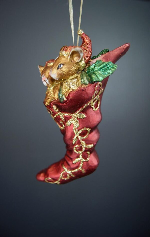 Mouse in socks orn Satin Red