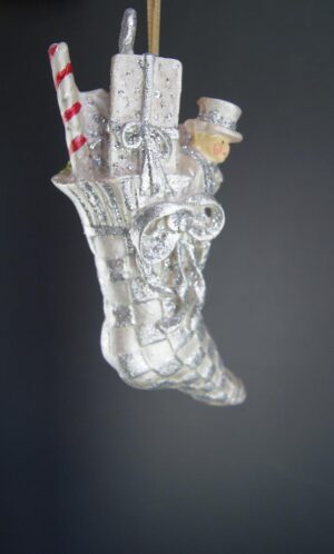 Christmas socks orn Pearlized with glits