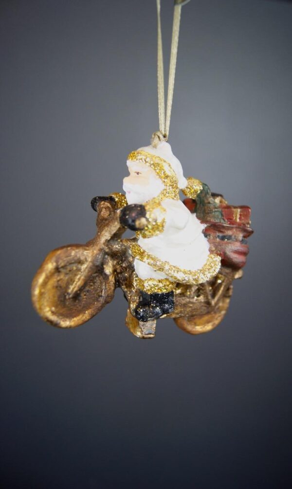Santa on Motorbike Pearl White w/ gold glits