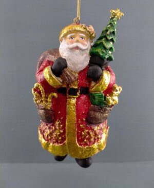 Standing Santa holding tree & bag gold leaf details