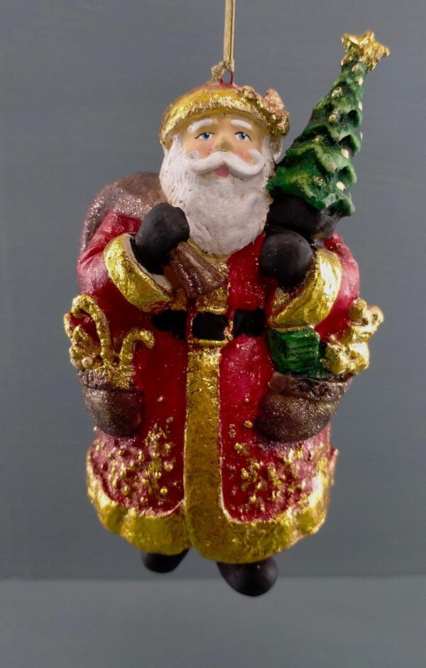 Standing Santa holding tree & bag gold leaf details
