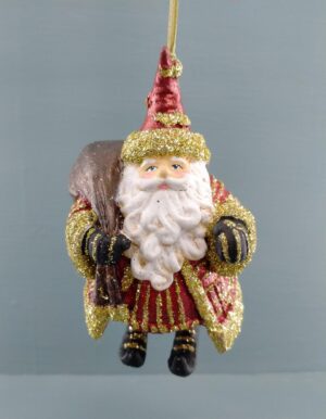 Standing Santa holding bag gold glits details