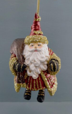 Standing Santa holding bag gold glits details