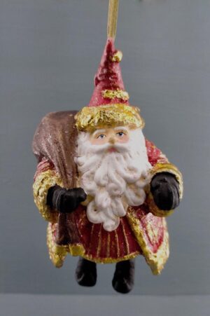 Standing Santa holding bag gold leaf details