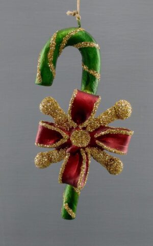 Green candy cane  with red ribbon & glits