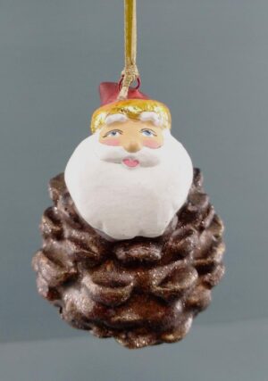 Pinecone sta with satin red hat orn