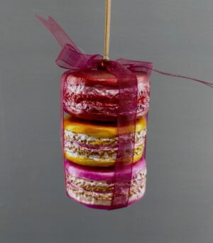 Triple metalic macrons with burgundy ribbon tie