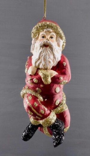 Cross legs santa sitting on candy satin red w/ glits