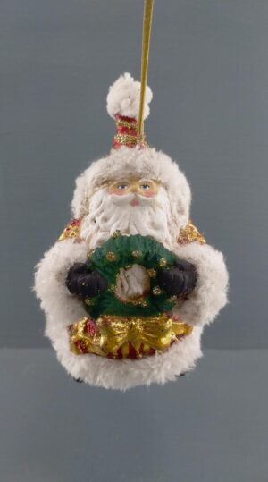 Santa holding wreath satin red & gl details