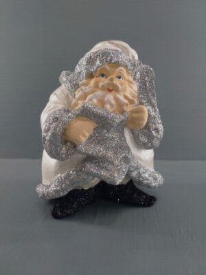 Fat Santa writing in scroll pearl white w/ glits