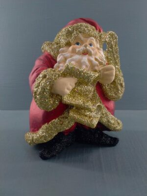 Fat Santa writing in scroll satin red w/ glits